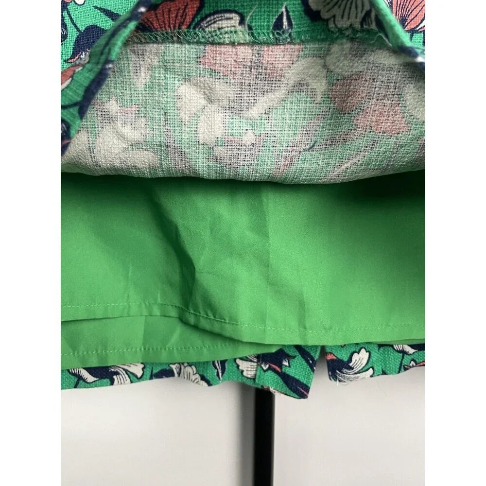 J by J Crew Green Poppy Floral Basketweave Cotton Pencil Skirt Size 10‎